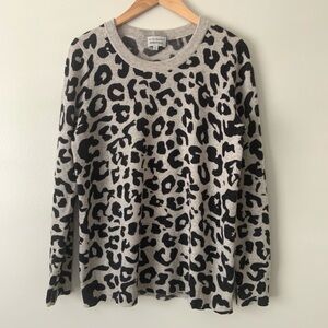 White + Warren Gray Taupe Animal Print 100% Cashmere Sweater Womens Size Large